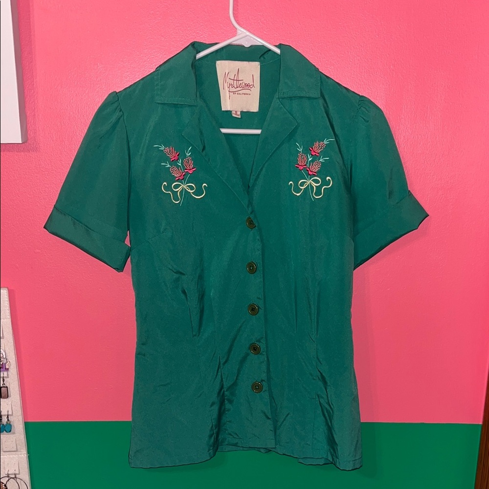 Myrtlewood Of California - Green Embroidered Blouse